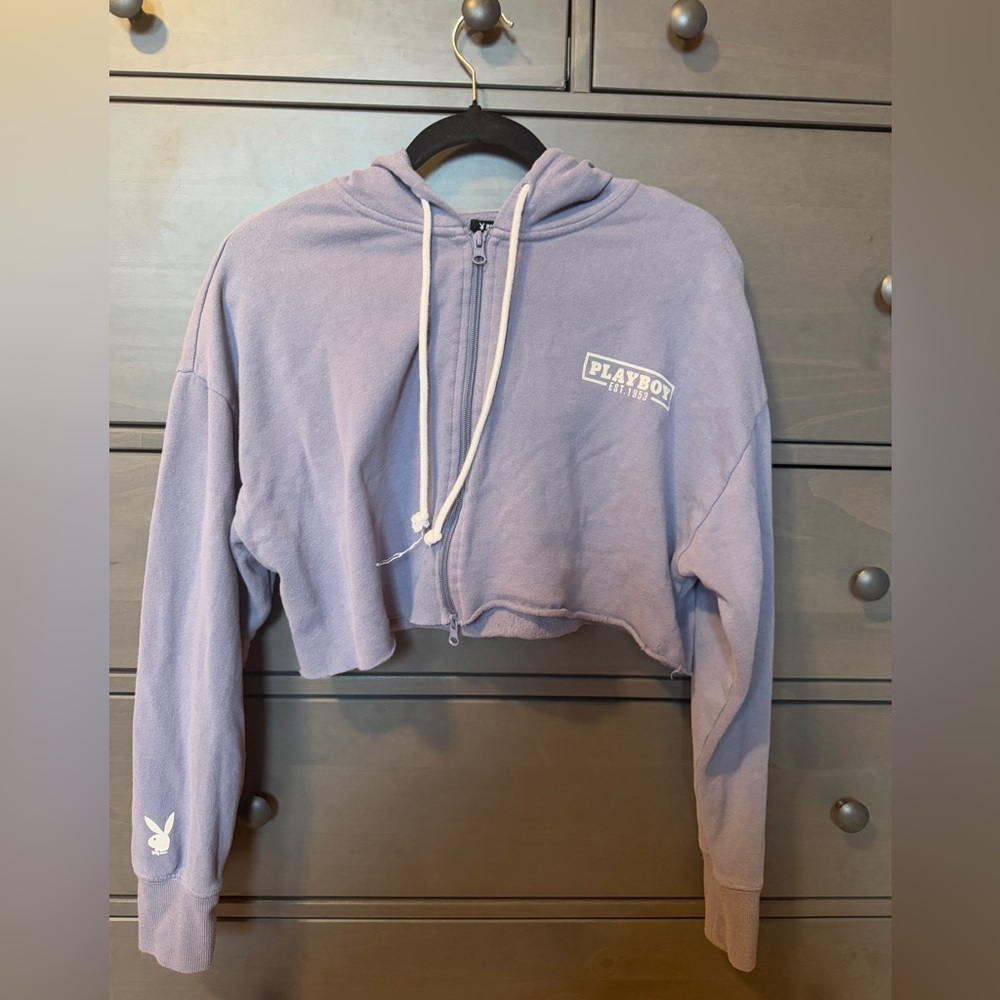 Lavender Playboy Cropped Zip-Up Hoodie